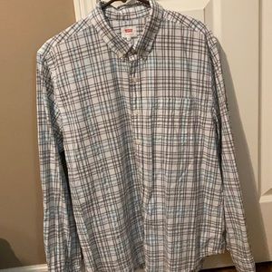 Men’s Levi’s long sleeve shirt, teal and gray
